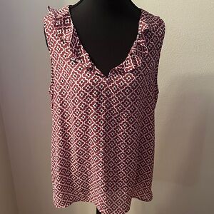LOFT Sleeveless Blouse with Red and White Pattern